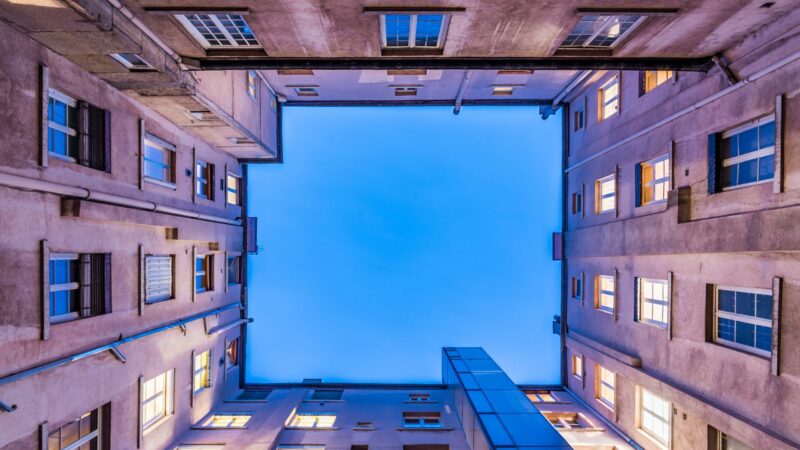 houses seen from below